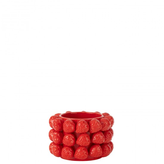 J-Line J Line cachepots de fleur Jolipa Cachepot Fraises Ceramique Rouge Small.