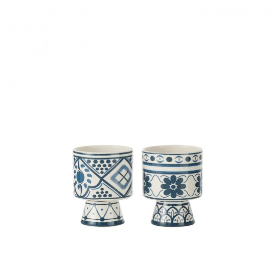 J-Line J Line cachepots de fleur Jolipa Cachepot Mykonos Ceramique Bleu Small Assortiment De 2.