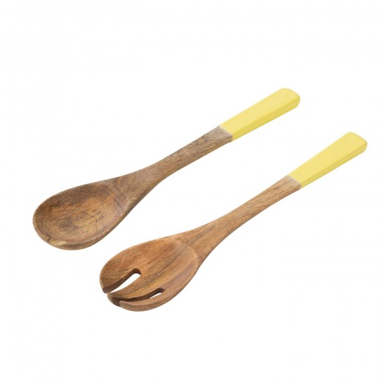 J-Line J Line série de vaisselle Jolipa Set 2 Couvert A Salade Bois De Manguier Jaune Naturel.