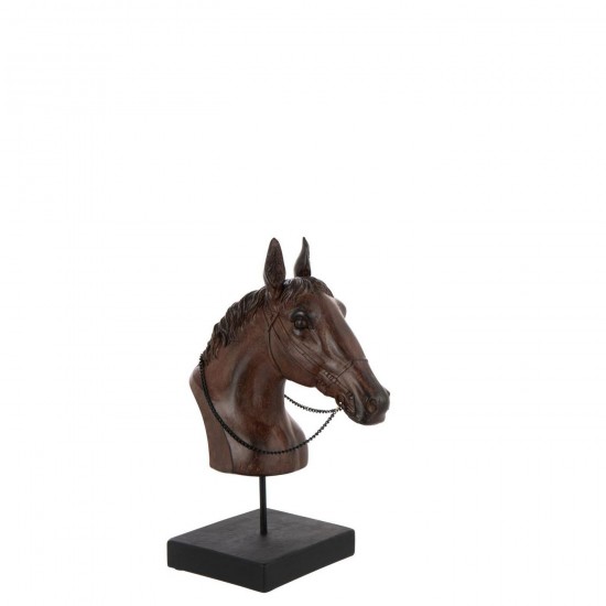 J-Line J Line cheval chevaux statuettes Jolipa Cheval Tête Sur Pied Polyrésine Marron Foncé Small.
