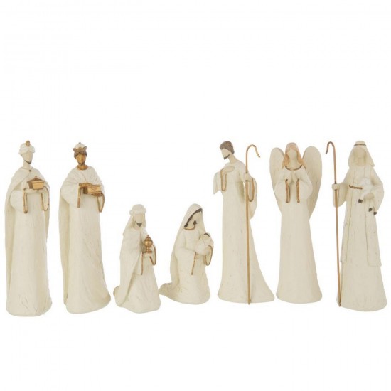 J-Line J Line crèches de Noël Jolipa Crèche 7 Pièces Poudre De Chaux Écru Doré.