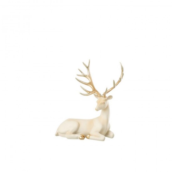 J-Line J Line cerfs statuettes Jolipa Cerf Couché Poudre De Chaux Beige Clair Doré.