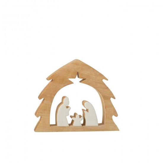 J-Line J Line crèches de Noël Jolipa Crèche Dans Arbre Bois De Manguier Blanc Naturel Medium.