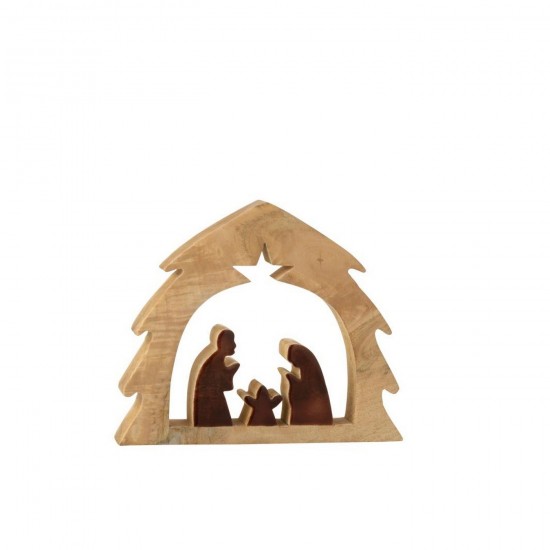 J-Line J Line crèches de Noël Jolipa Crèche Dans Arbre Bois De Manguier Naturel Marron Medium.