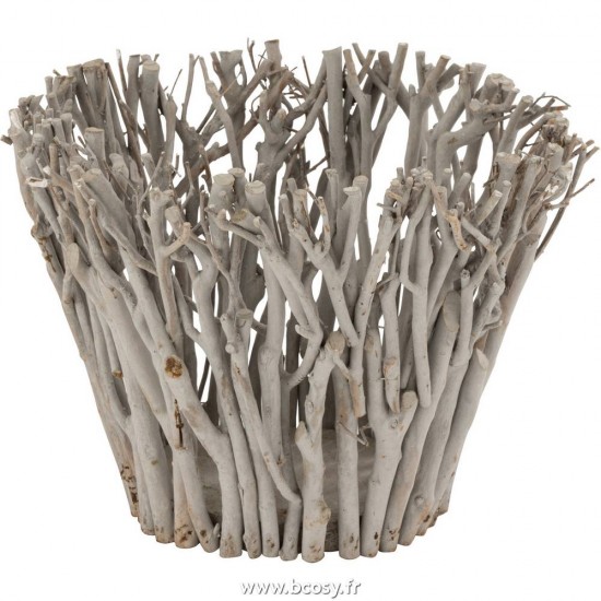 J Line Bougeoir Branches Avec Verre Bois Gris Large 28H Jline 5601 by Jolipa 5601