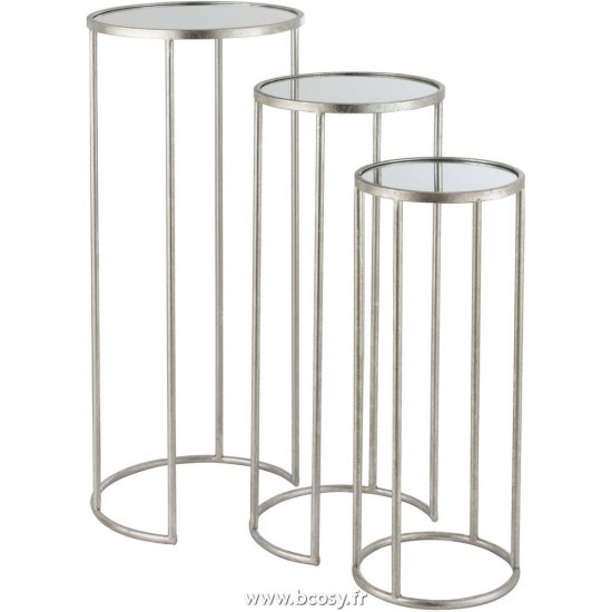 J-Line tables gigognes basses d appoint bouts de canapé Jolipa Jline Set De 3 Tables Gigognes Leo Miroir Fer Argent