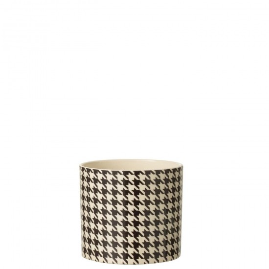 J-Line J Line cachepots de fleur Jolipa Cachepot Rond Pied De Poule Margo Céramique Blanc Noir Medium.