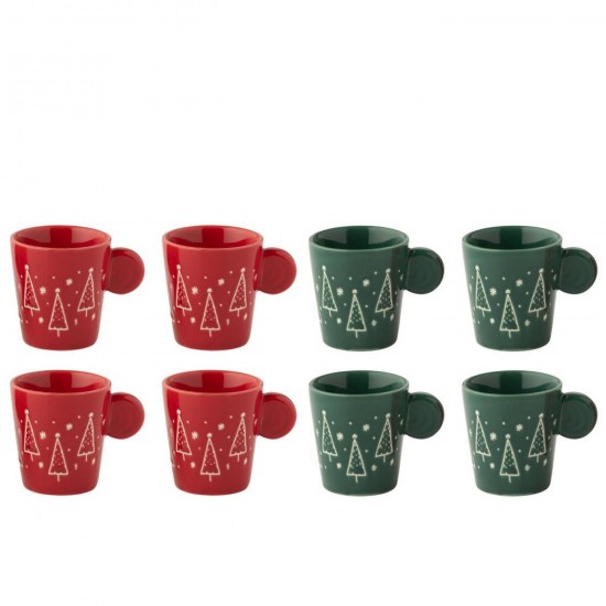 J-Line J Line hivers Jolipa Boite De 4 Tasse Noël Céramique Rouge Noël Vert Foncé Assortiment De 2.