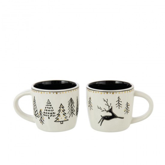 J-Line J Line grande tasses Gobelins Jolipa Mug Noël Dolomite Blanc Noir Assortiment De 2.