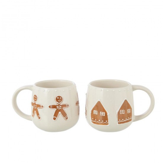 J-Line J Line grande tasses Gobelins Jolipa Mug Cookie Grès Blanc Caramel Assortiment De 2.