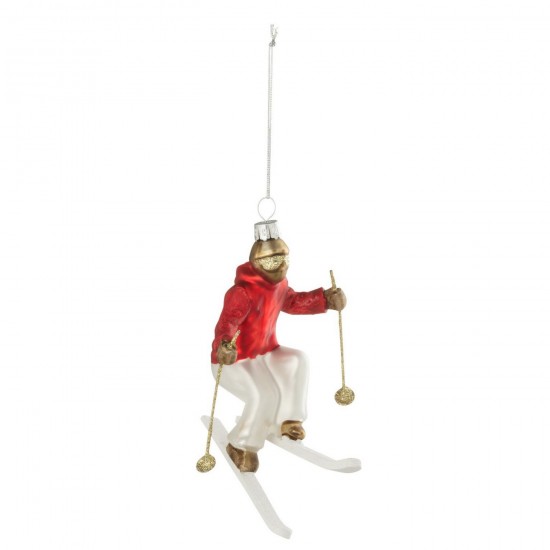 J-Line J Line pendeloques Jolipa Suspension Skieur Verre Blanc Rouge.
