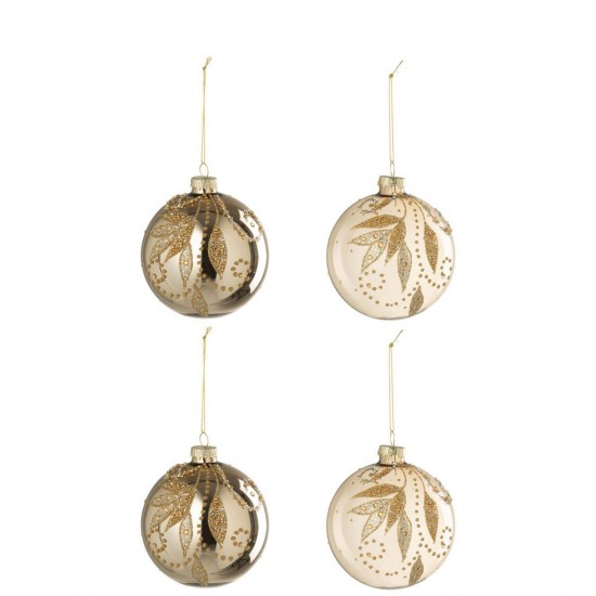 J-Line J Line boules de noel Jolipa Boite De 4 Boule De Noël Feuilles Pois Verre Doré.