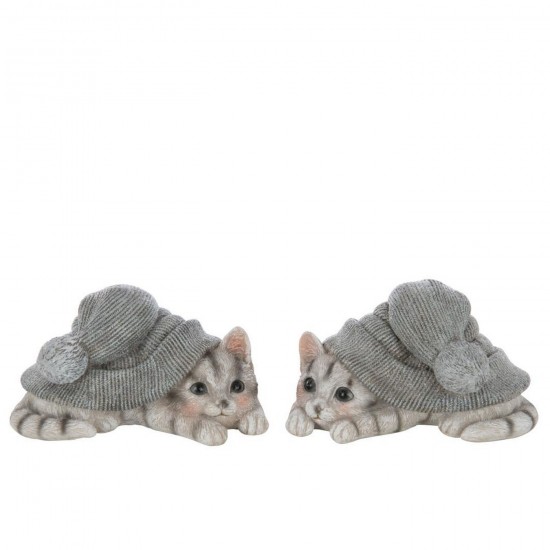 J-Line J Line chats statuettes Jolipa Chat Chapeau Polyrésine Bleu Gris Blanc Large Assortiment De 4.