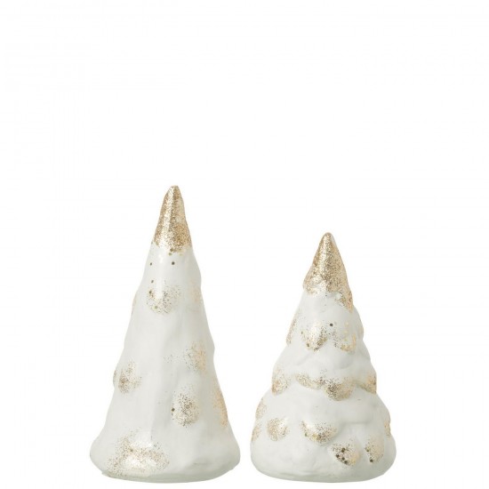 J-Line J Line arbres sapins de noel sur pied Jolipa Set De 2 Pin Neige Argile Beige Blanc.
