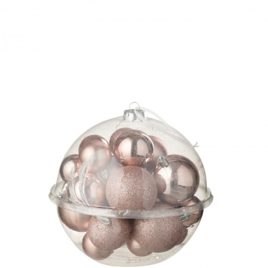 J-Line J Line boules de noel Jolipa Boite De 24 Boule De Noël Plastique Rose Clair.