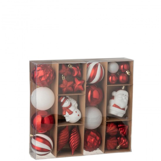 J-Line J Line boules de noel Jolipa Boite De 28 Boule De Noël Plastique Rouge Noël Blanc.