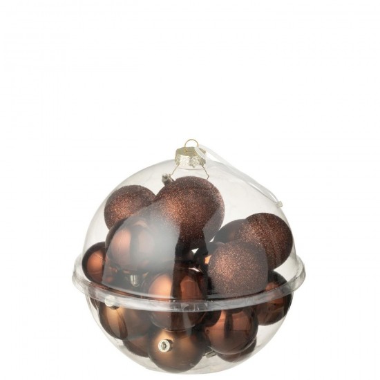 J-Line J Line boules de noel Jolipa Boite De 24 Boule De Noël Plastique Marron Foncé.