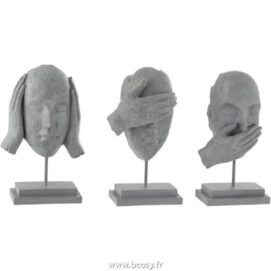 J-Line figurines statuettes Jolipa Jline Perso Entendre Voir Se Taire Resine Gris Assortiment De 3