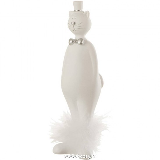 J-Line chats statuettes Jolipa Jline Chat Chapeau Resine Blanc Argent Small