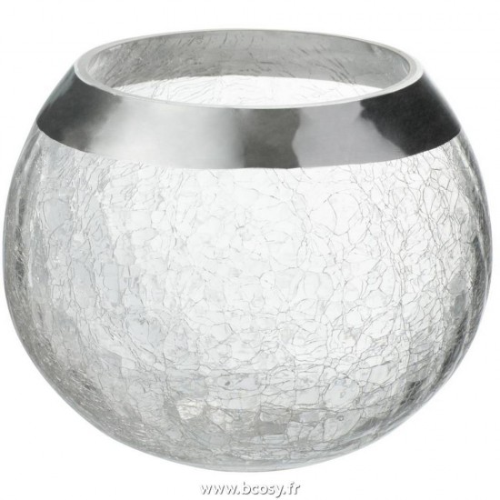 J Line Bougeoir Boule Craquele Verre Transparent Argent Large Jline 65145 by Jolipa 65145