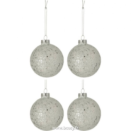 J-Line boules de noel Jolipa Jline Boite De 4 Boule De Noel Etoiles Verre Argent Medium