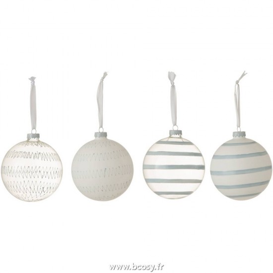 J-Line boules de noel Jolipa Jline Boite De 4 Boules De Noel Zigzag Transparente Opaque Blanc Bleu Large Assortiment De 2