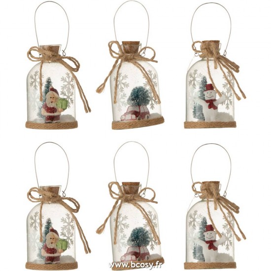 J-Line boules de noel Jolipa Jline Bouteille Suspendue Personnages De Noel Verre Transparent Assortiment De 3