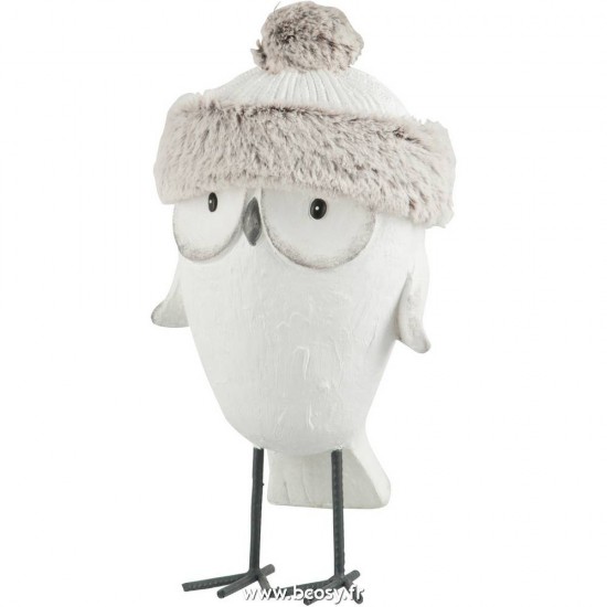 J-Line figure figurines de noel Jolipa Jline Hibou Bonnet Hiver Magnesie Blanc Gris Small