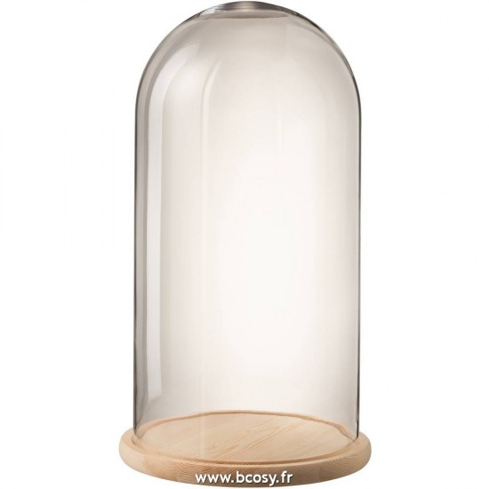 J-Line cloches en verre Jolipa Jline Cloche Ronde Bois Verre Transparent Naturel Large