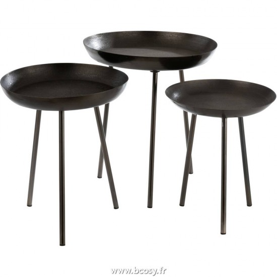J Line Set De 3 Table Gigogne Plateau Rondes Metal Mat Gris Fonce 50 Jline 8158 by Jolipa 8158