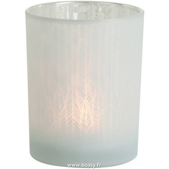 J-Line lanternes photophores Jolipa Jline Bougeoir Plumes Verre Blanc Medium