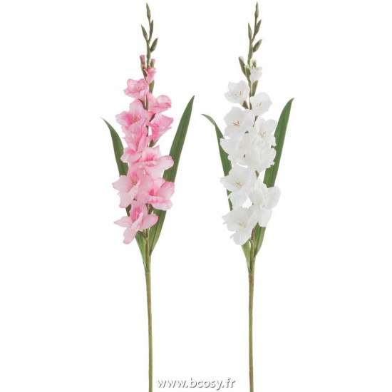 J-Line fleurs Jolipa Jline Glaieul Fresh Touch Plastique Blanc Rose Assortiment De 2