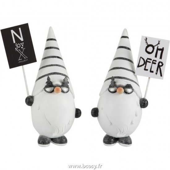 J-Line peres noël Jolipa Jline Pere Noel Pancarte Resine Noir Blanc Small Assortiment De 2