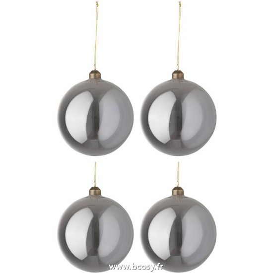 J-Line boules de noel Jolipa Jline Boite De 4 Boule De Noel Lisse Verre Gris Perle Large