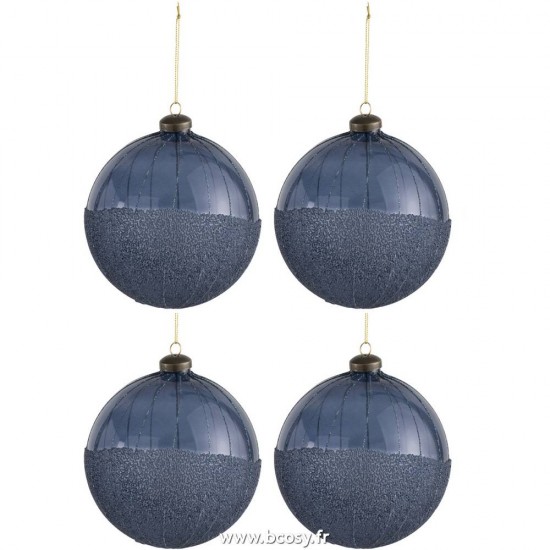 J-Line boules de noel Jolipa Jline Boite De 4 Boule De Noel Perles Verre Bleu Large
