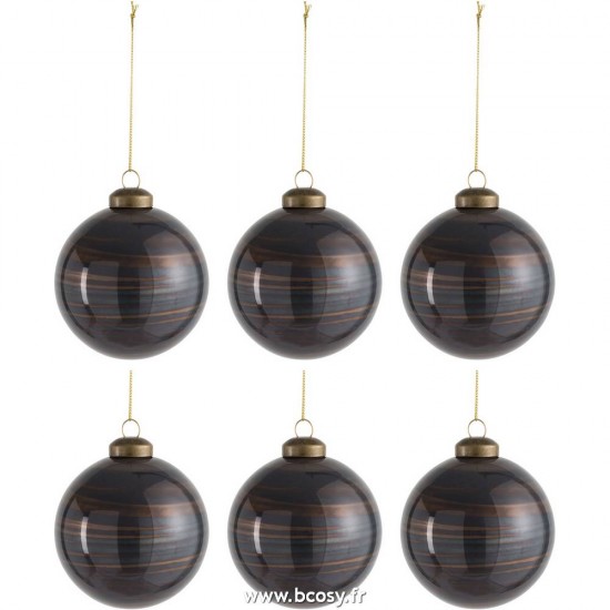 J-Line J Line boules de noel Jolipa Boite De 6 Boule De Noel Verre Antique Marron Small.