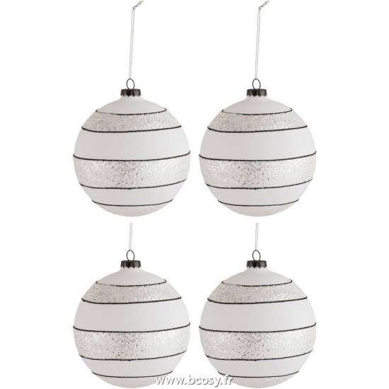 J-Line boules de noel Jolipa Jline Boite De 6 Boule De Noel Lignes Paillettes Verre Noir Blanc Large
