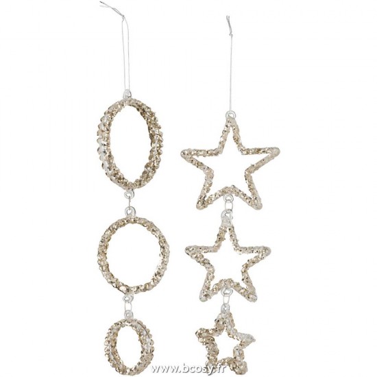 J-Line boules de noel Jolipa Jline Cercle Etoile Suspendue Verre Paillettes Champagne Assortiment De 2