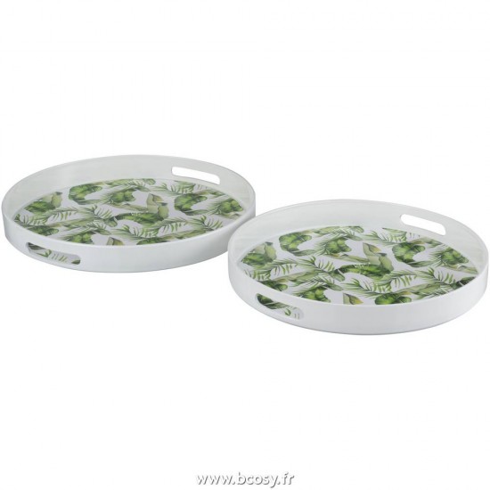 J Line Set De 2 Plateaux Rond Pp Vert L38xB38xH4 cm Jline 90726 by Jolipa 90726
