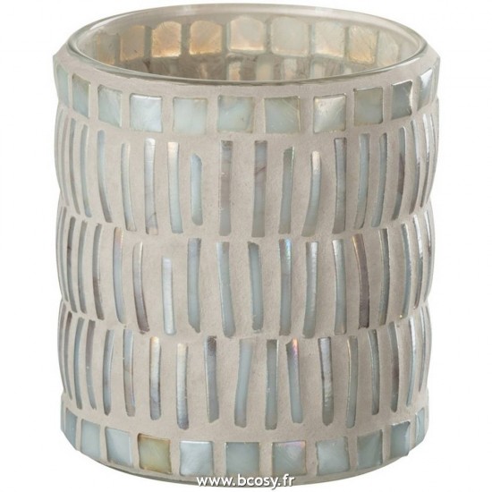 J-Line photophores Jolipa Jline Bougeoir Mosaiques Rond Verre Ciment Nacre Gris Medium