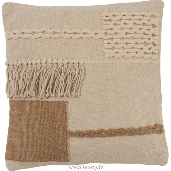 J Line Coussin Franges Carre Coton Beige Jline 94913 by Jolipa 94913