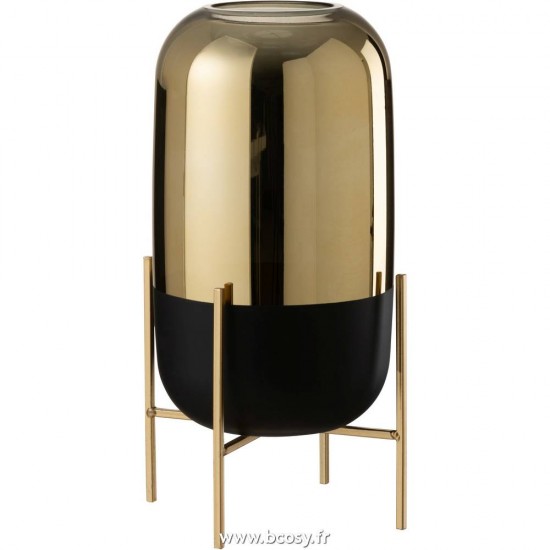 J Line Photophore Sur Pied Verre Noir Or Large 36H Jline 95624 by Jolipa 95624