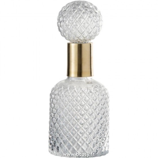 J Line Bouteille+Bouchon Decoratif Relief Verre Transparent Small 28H Jline 96611 by Jolipa 96611