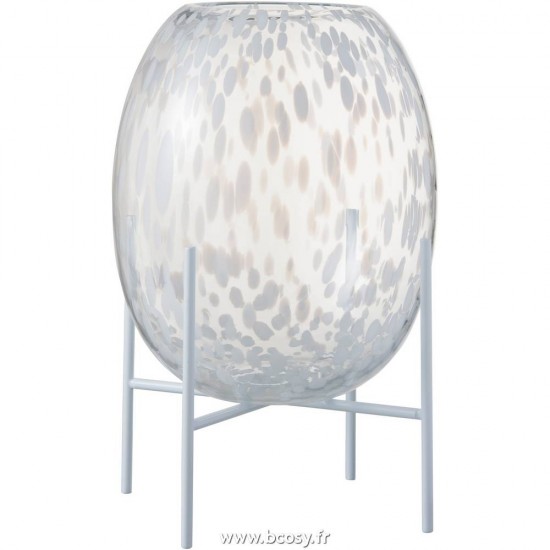 J Line Vase+Pied Pois Decoratif Verre Transparent Blanc Large 34H Jline 96619 by Jolipa 96619