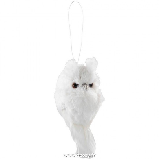 J-Line pendeloques Jolipa Jline Hibou Suspendu Peluche Plumes Blanc