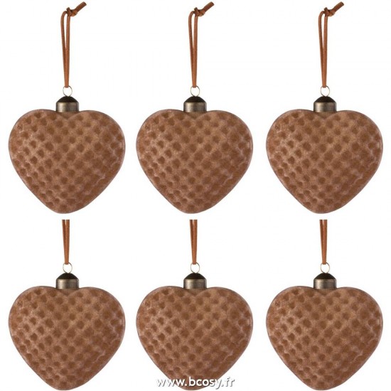 J-Line boules de noel Jolipa Jline Boite De 6 Boules De Noel Coeur Velours Verre Marron Small