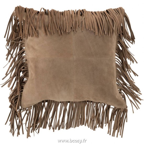 J Line Coussin Franges Carre Cuir Beige Jline 98256 by Jolipa 98256