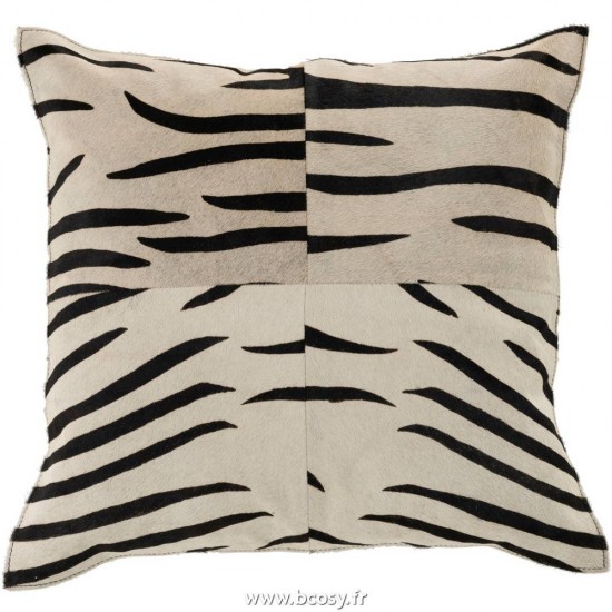 J Line Coussin Zebre Carre Cuir Noir Blanc Jline 98262 by Jolipa 98262