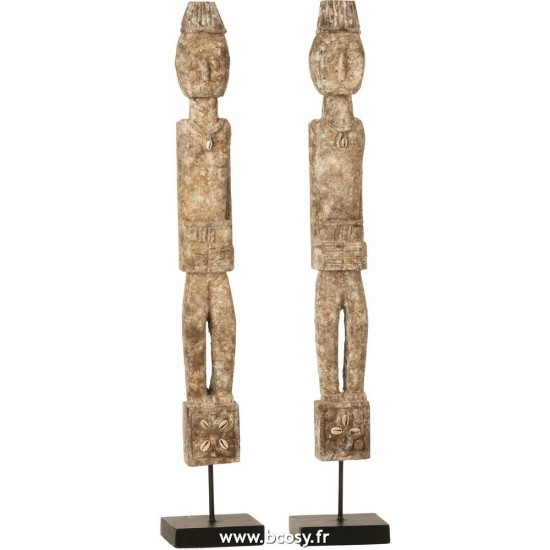 J-Line Figurines personnalités ethniques Jolipa J Line Jline Personnage Sur Pied Naya Bois Albasia Gris Medium Assortiment De 2