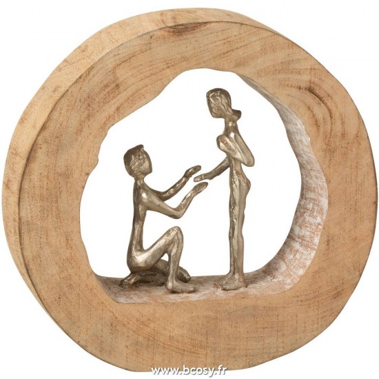 J Line Personnage Couple Demande Fiancaille Bois De Manguier Aluminium Naturel Argent L29xB7xH28 Jline 10891 by Jolipa 10891